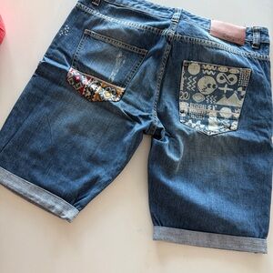 Desigual Blue Jean Shorts with Patterned Pockets